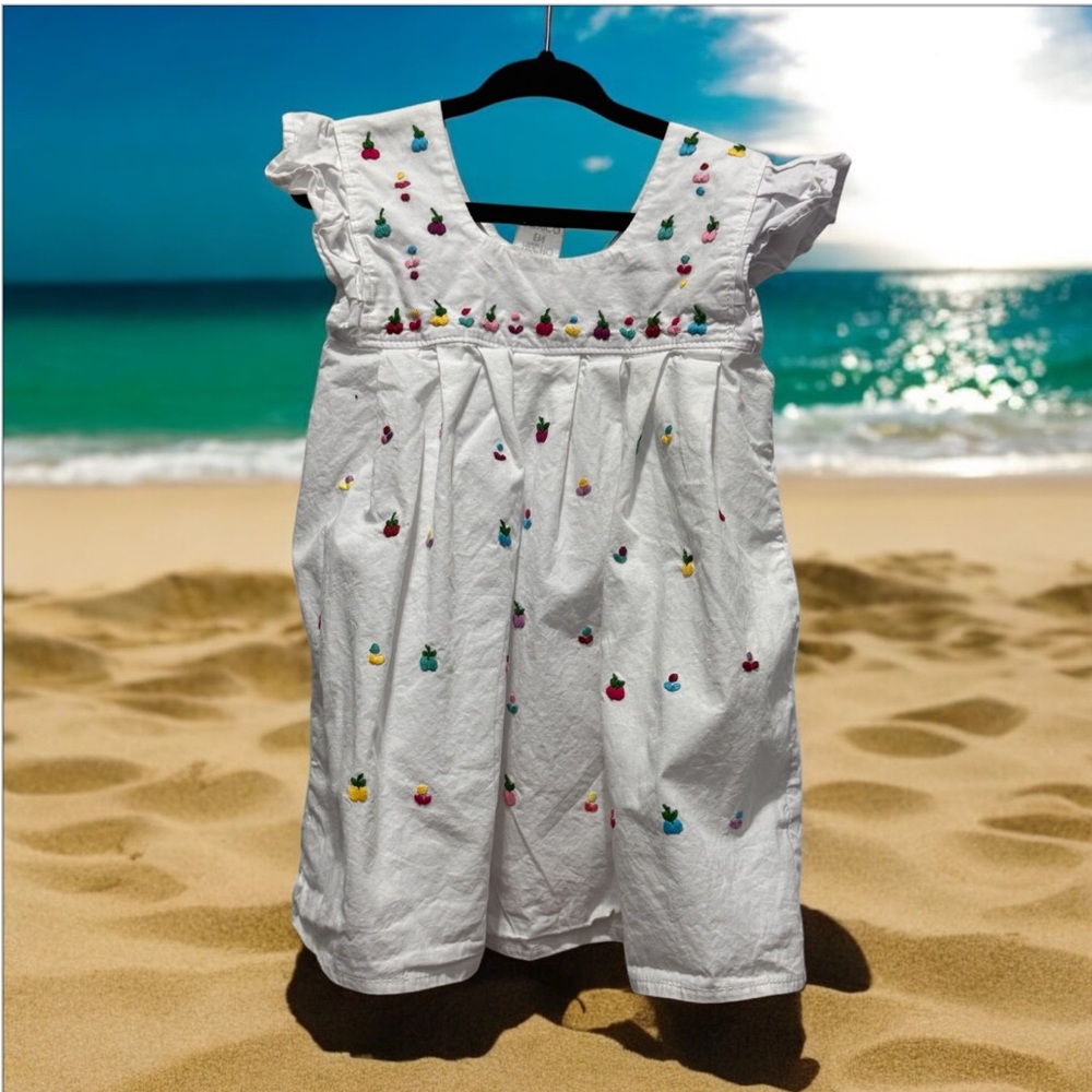 White Ruffled Sundress with Flutter Sleeves and Smocked Bodice size 2 T